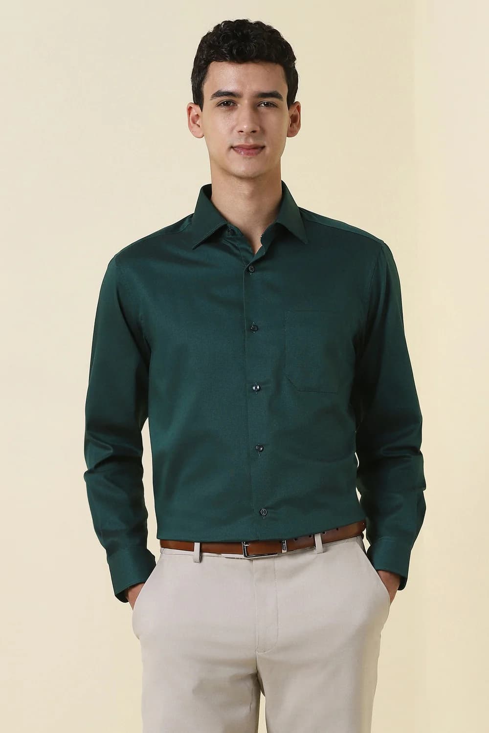 Men's Green Formal Regular Fit Cotton Full Sleeves Shirt