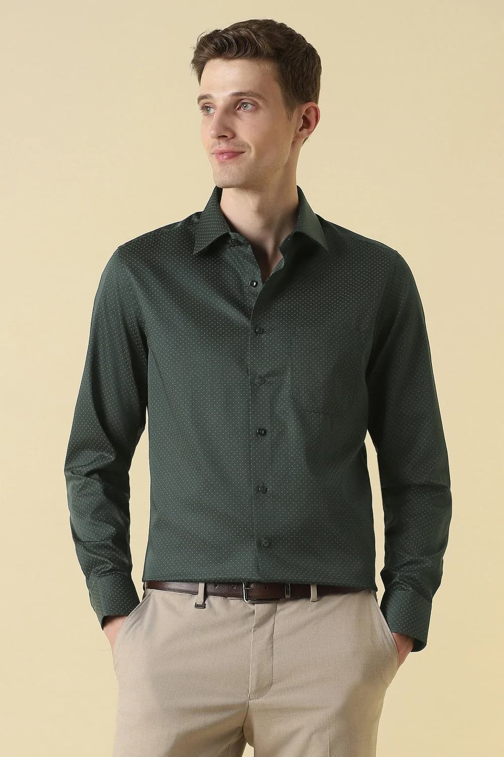 Men's Green Formal Slim Fit Cotton Full Sleeves Shirt