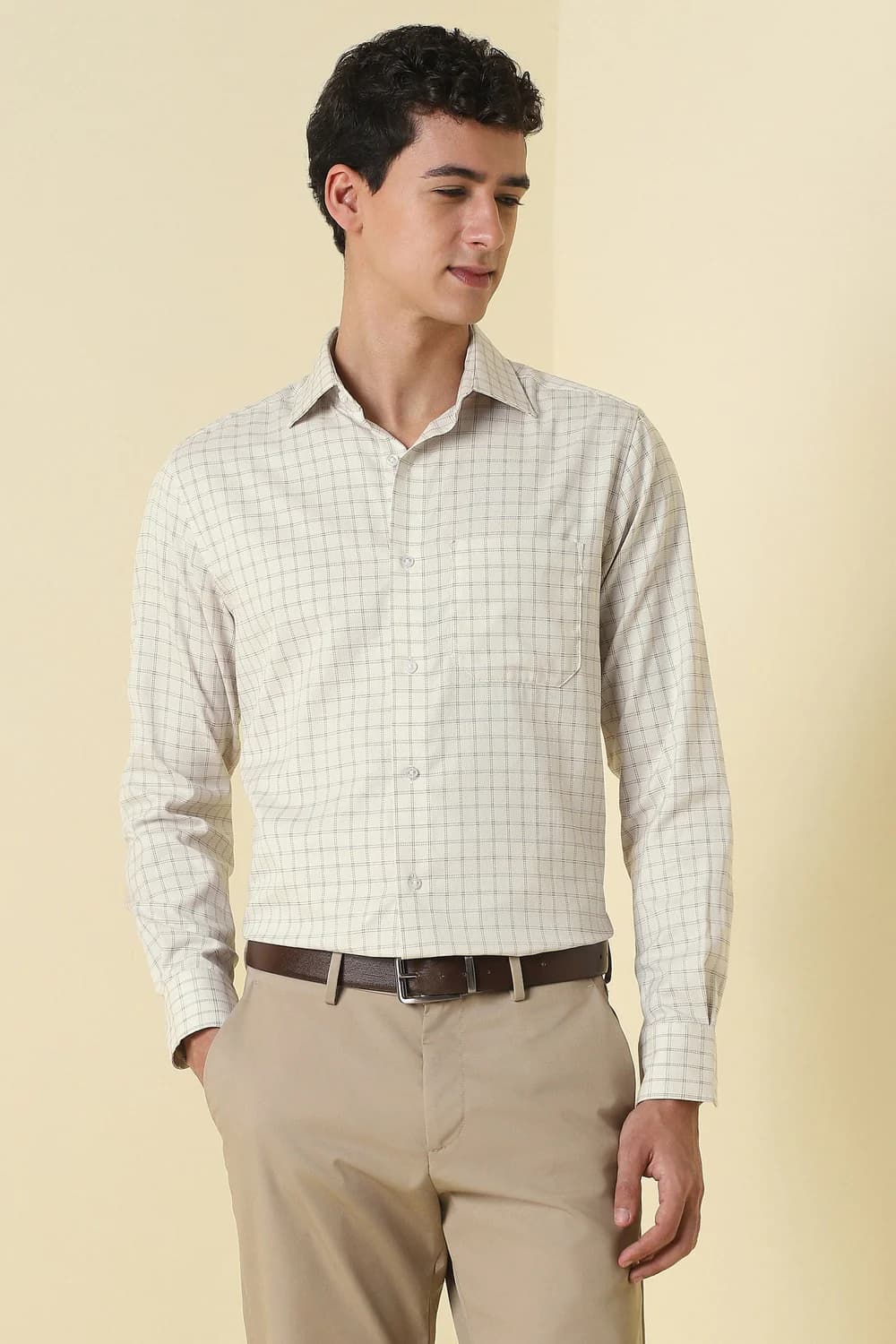Men's Beige Formal Regular Fit Cotton Full Sleeves Shirt