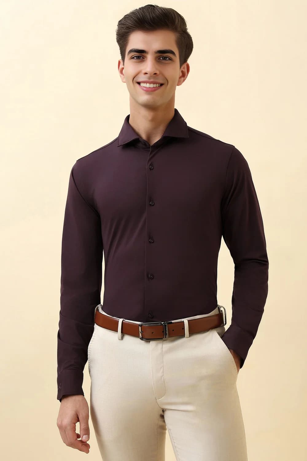 Men's Purple Formal Slim Fit Polyester Full Sleeves Shirt