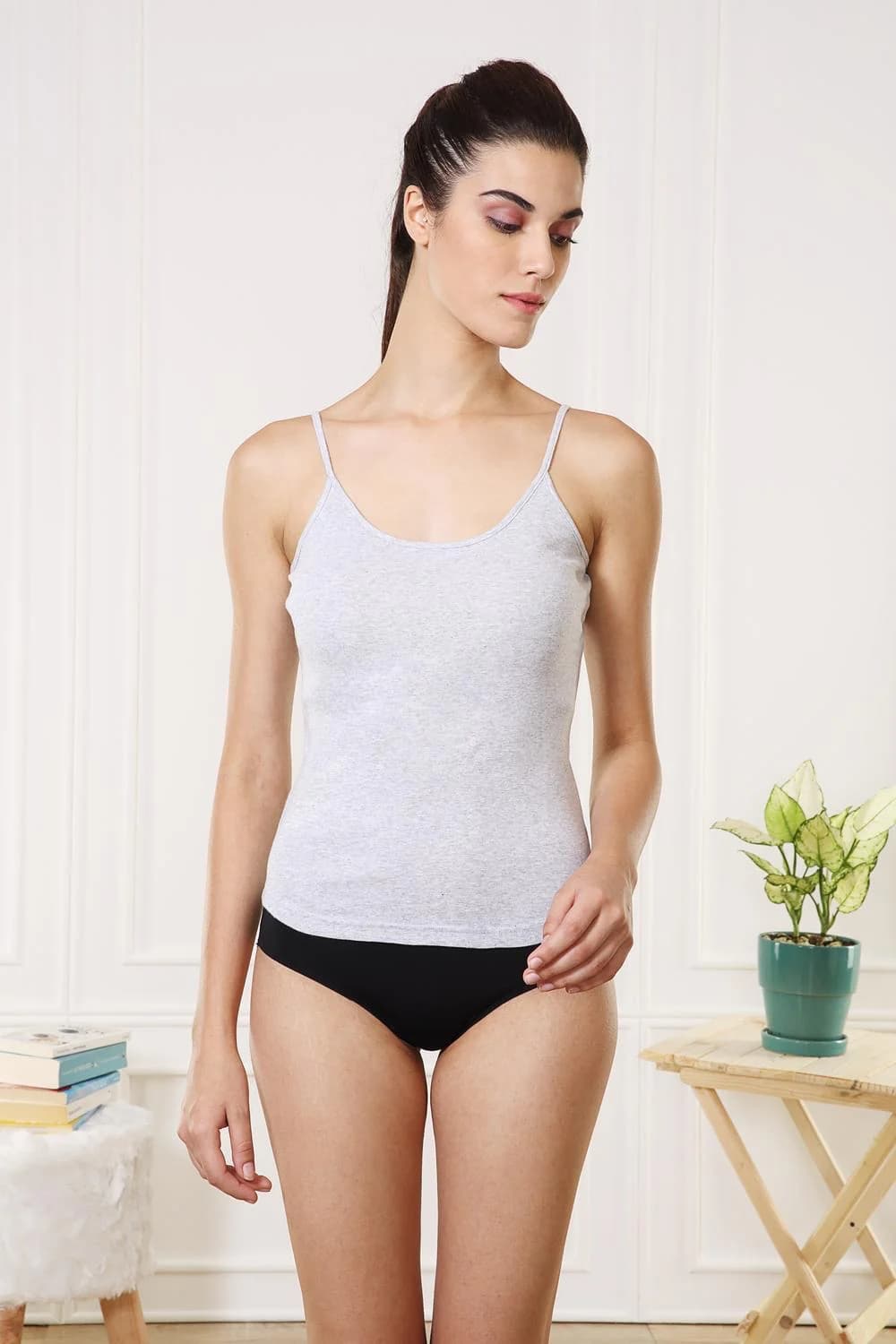 Women's Grey Casual Regular Fit Cotton Sleeveless Camisole