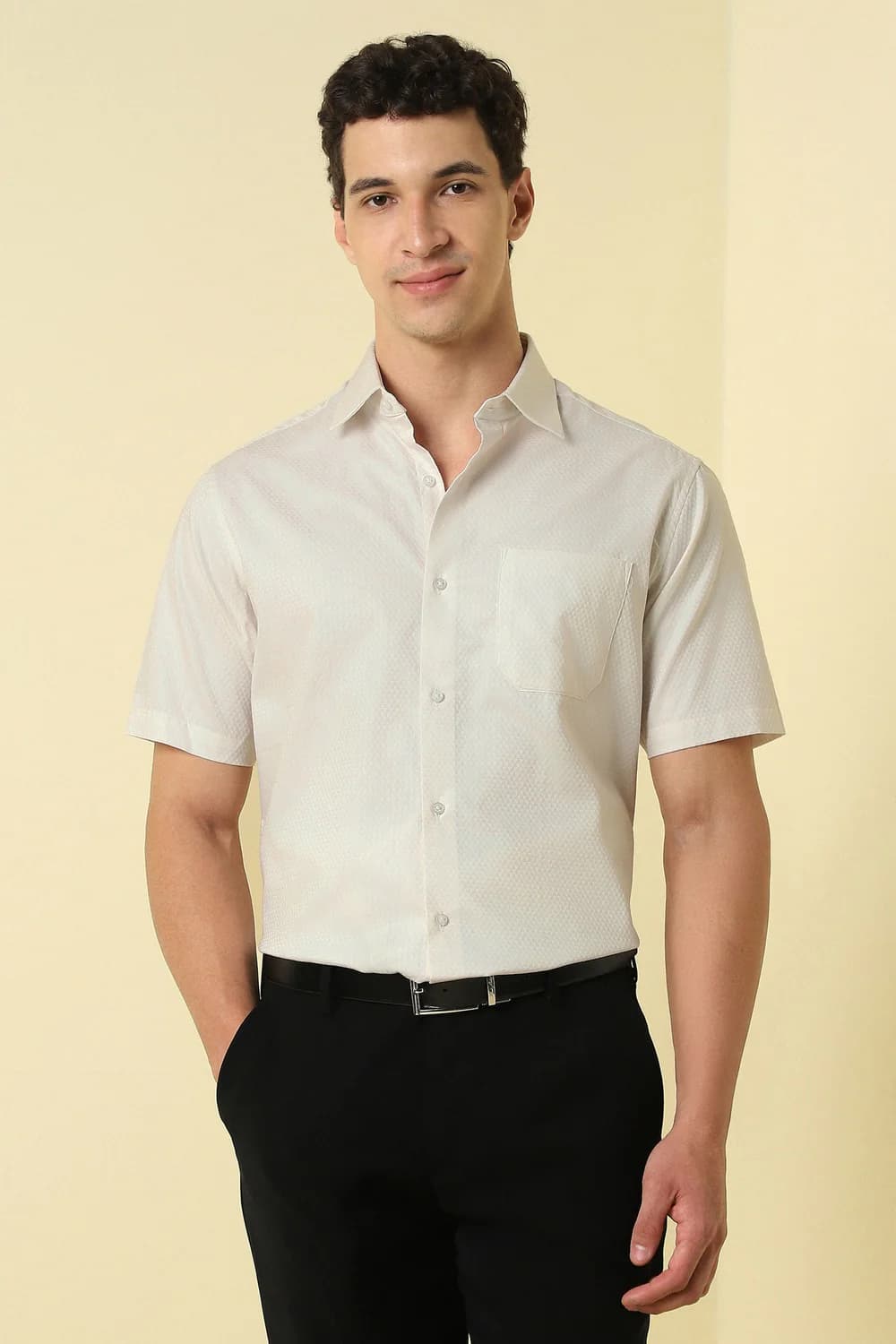 Men's White Formal Regular Fit Cotton Half Sleeves Shirt
