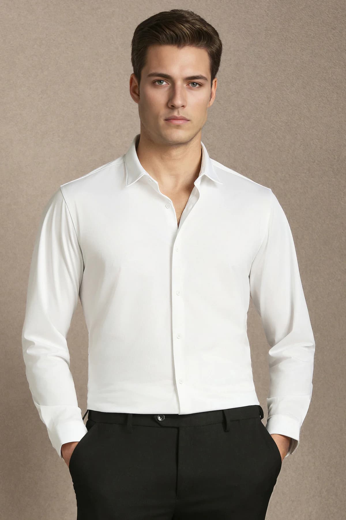 Men's White Casual Slim Fit Polyester Full Sleeves Shirt