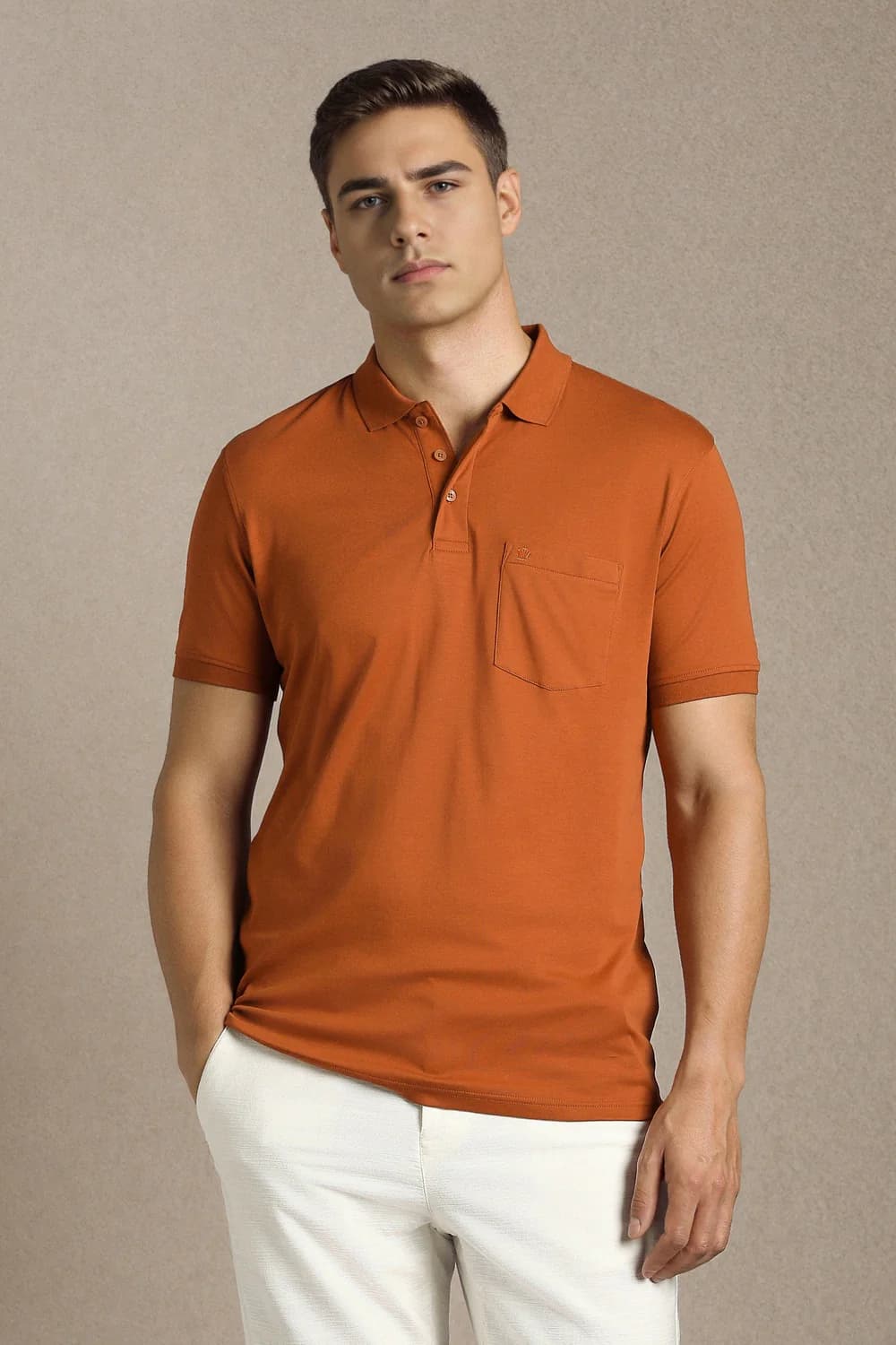 Men's Orange Casual Regular Fit Cotton Half Sleeves Polo Tshirt