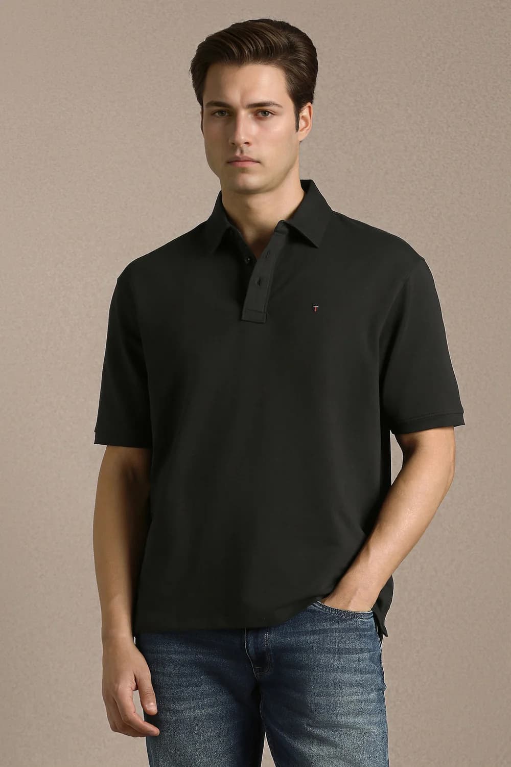 Men's Black Casual Regular Fit Cotton Half Sleeves Polo Tshirt