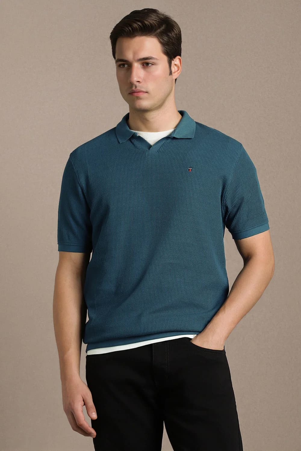 Men's Blue Casual Slim Fit Cotton Half Sleeves Polo Tshirt