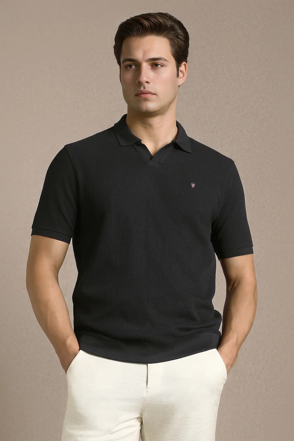 Men's Black Casual Slim Fit Cotton Half Sleeves Polo Tshirt