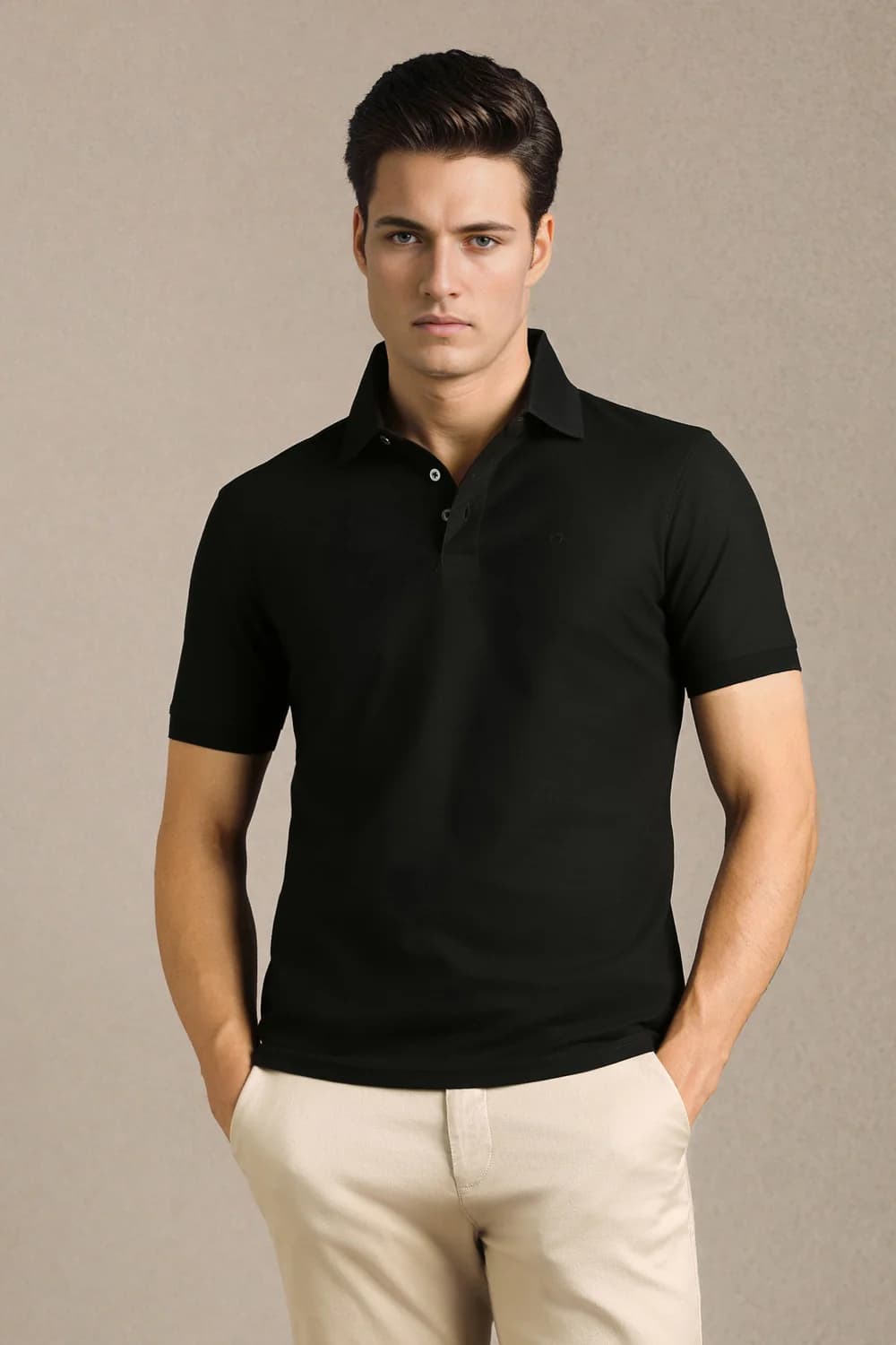 Men's Black Casual Regular Fit Cotton Half Sleeves Polo Tshirt
