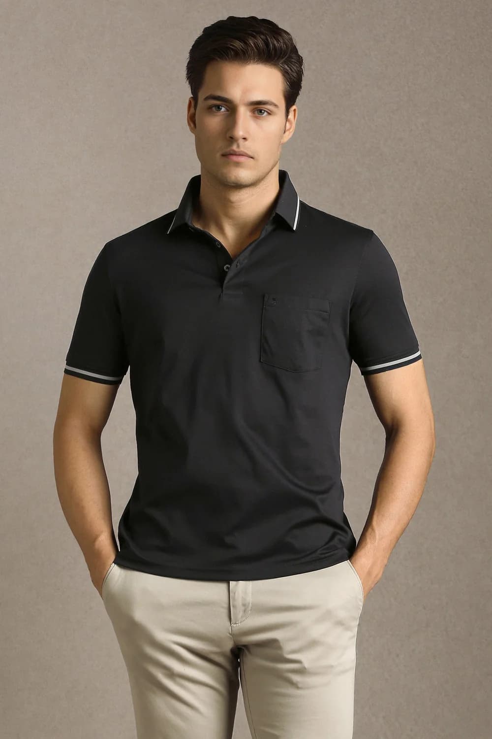 Men's Black Casual Regular Fit Cotton Half Sleeves Polo Tshirt