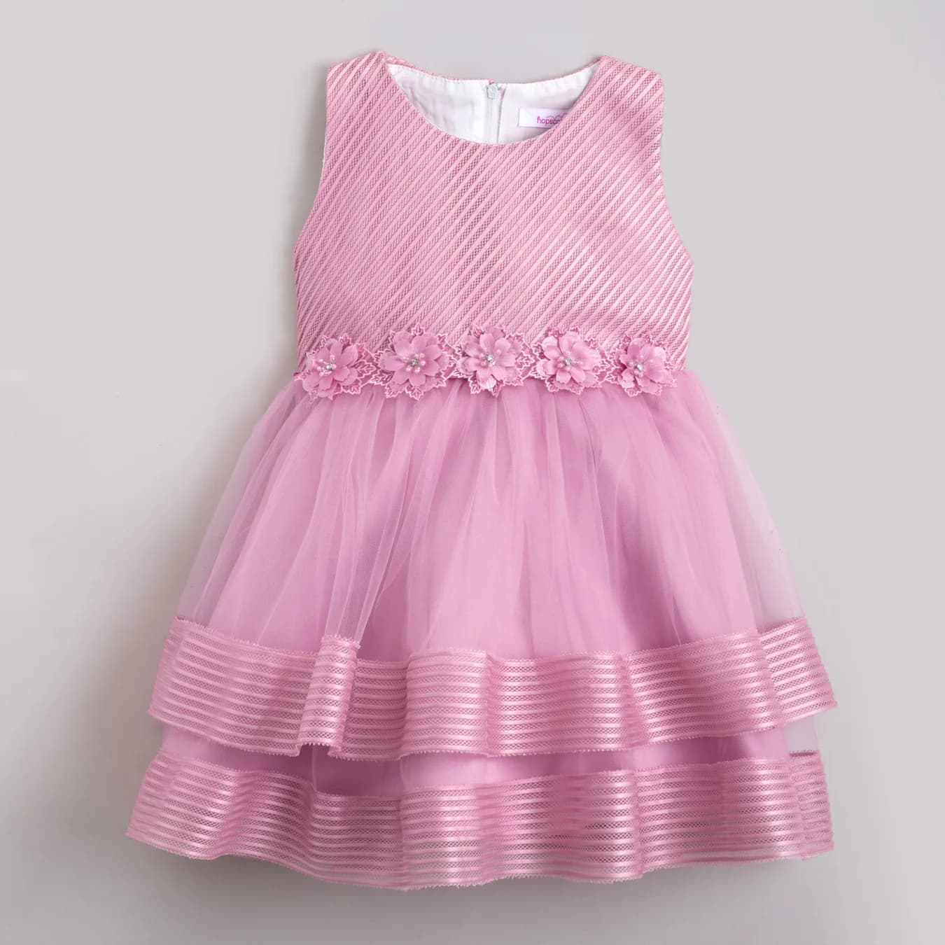 Girls Pink Party Applique Fit & Flared Dress