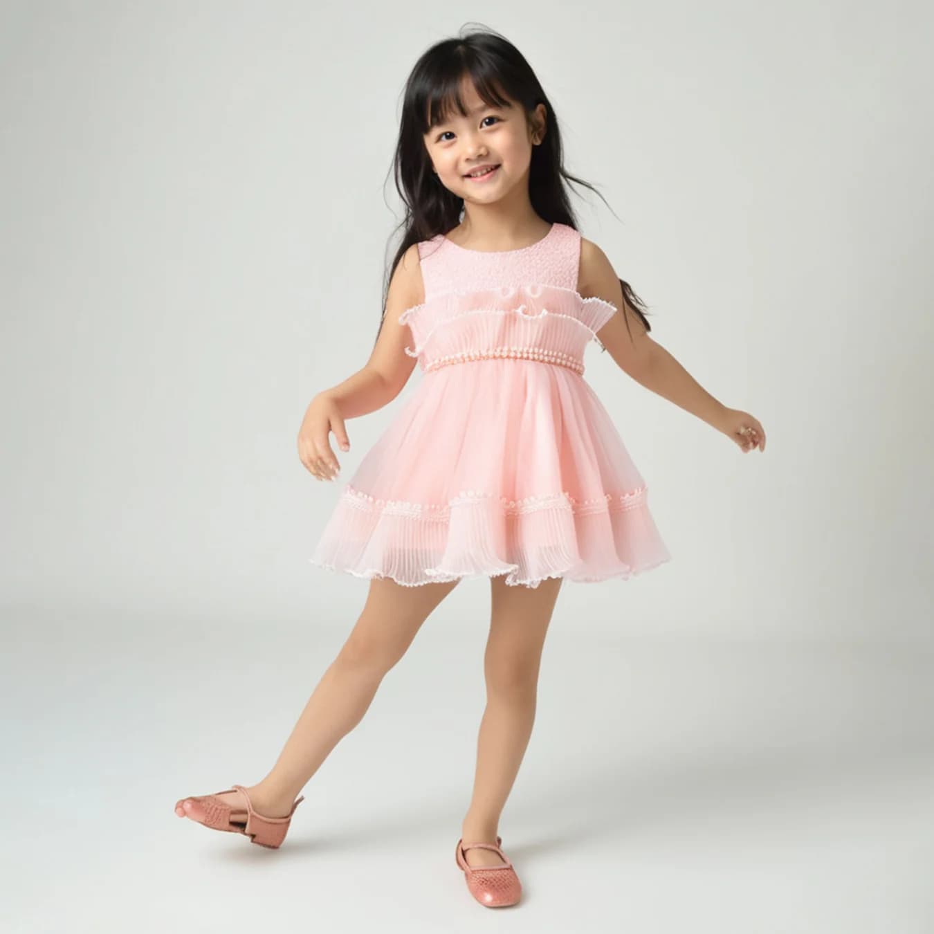 Girls Pink Party Embellished Fit & Flared Dress