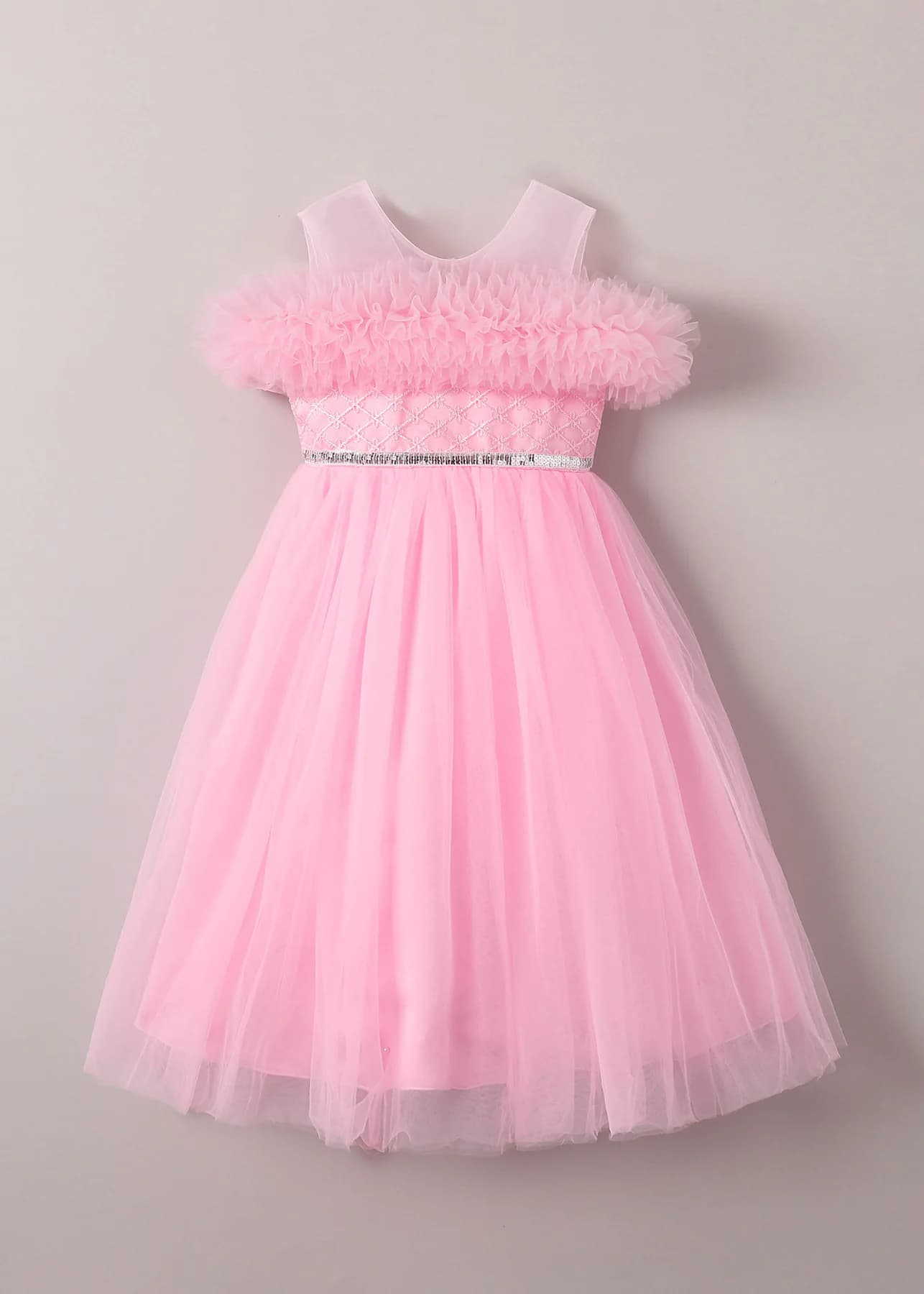 Girls Pink Party Embellished Fit & Flared Dress
