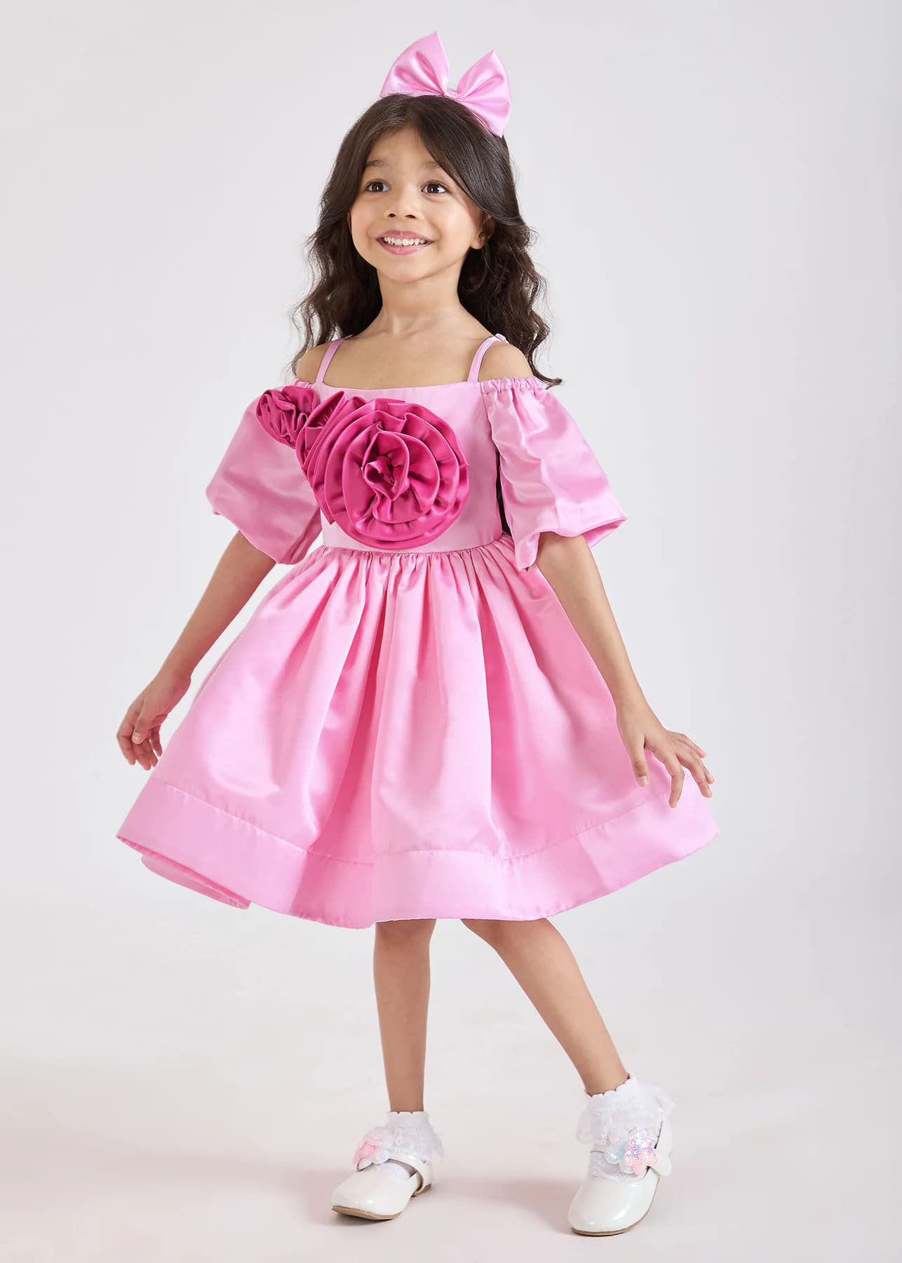 Girls Pink Party Applique Fit & Flared Dress