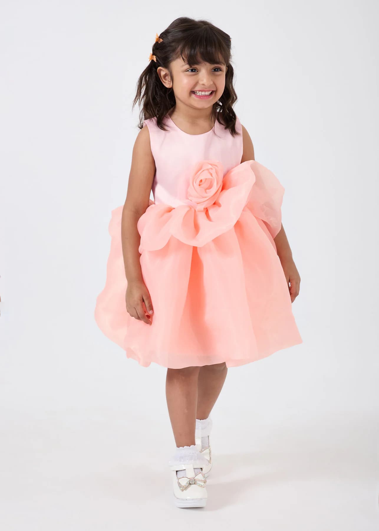 Girls Pink Party Applique Fit & Flared Dress