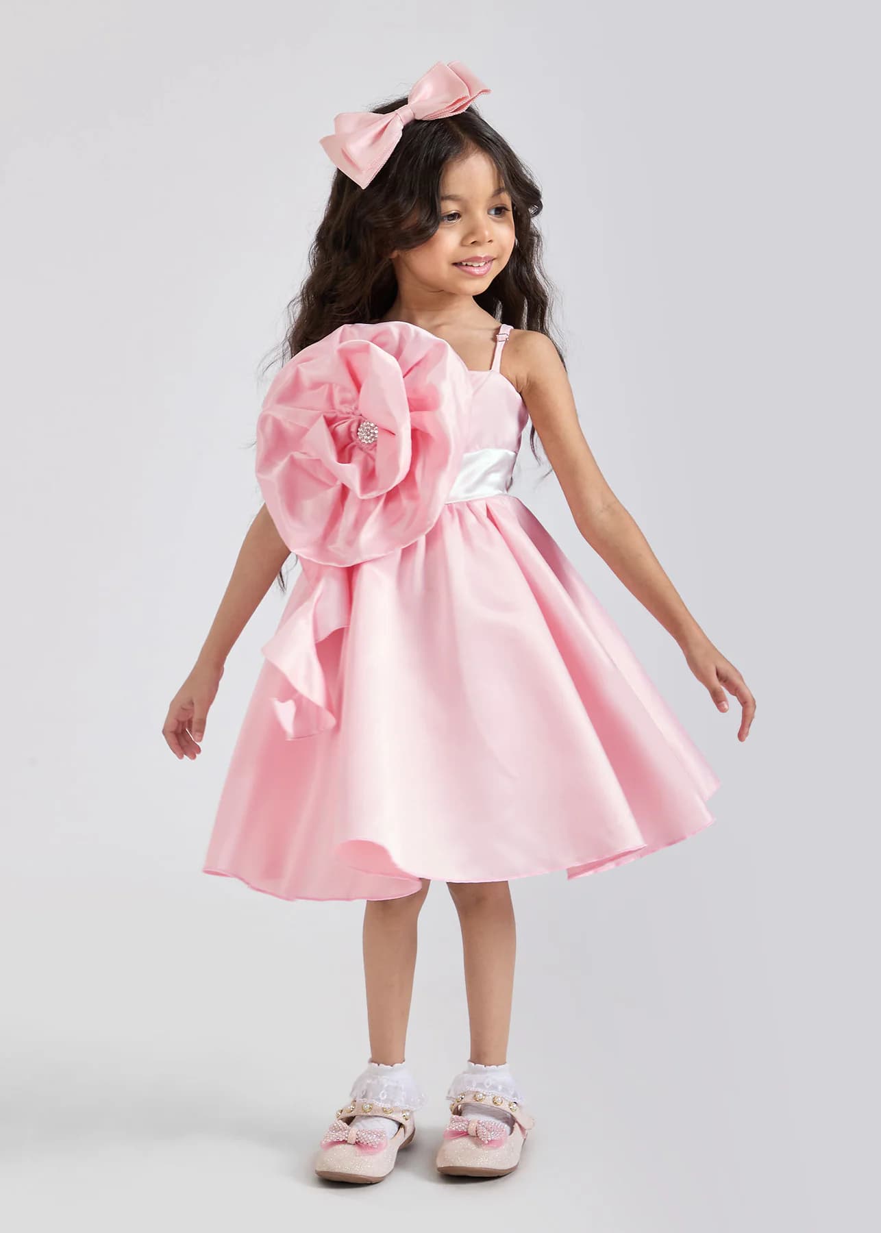 Girls Pink Party Applique Fit & Flared Dress