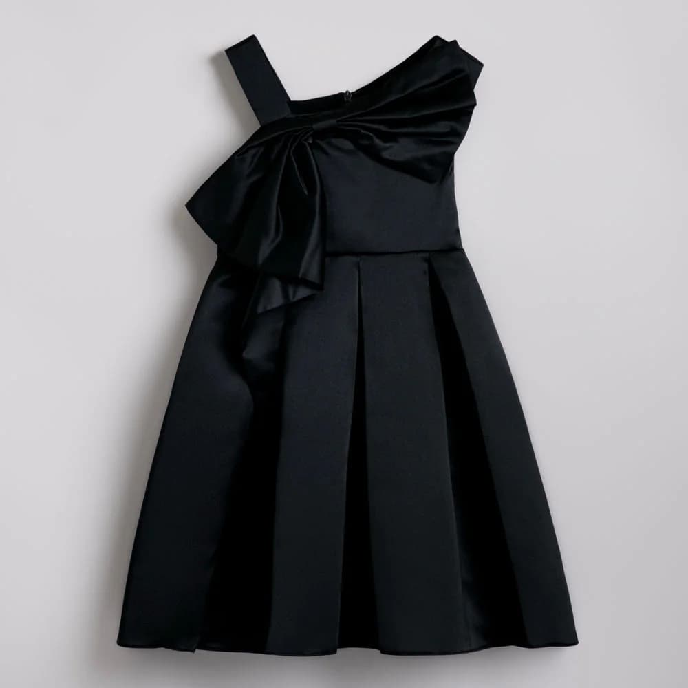 Girls Black Party Solid Fit & Flared Dress