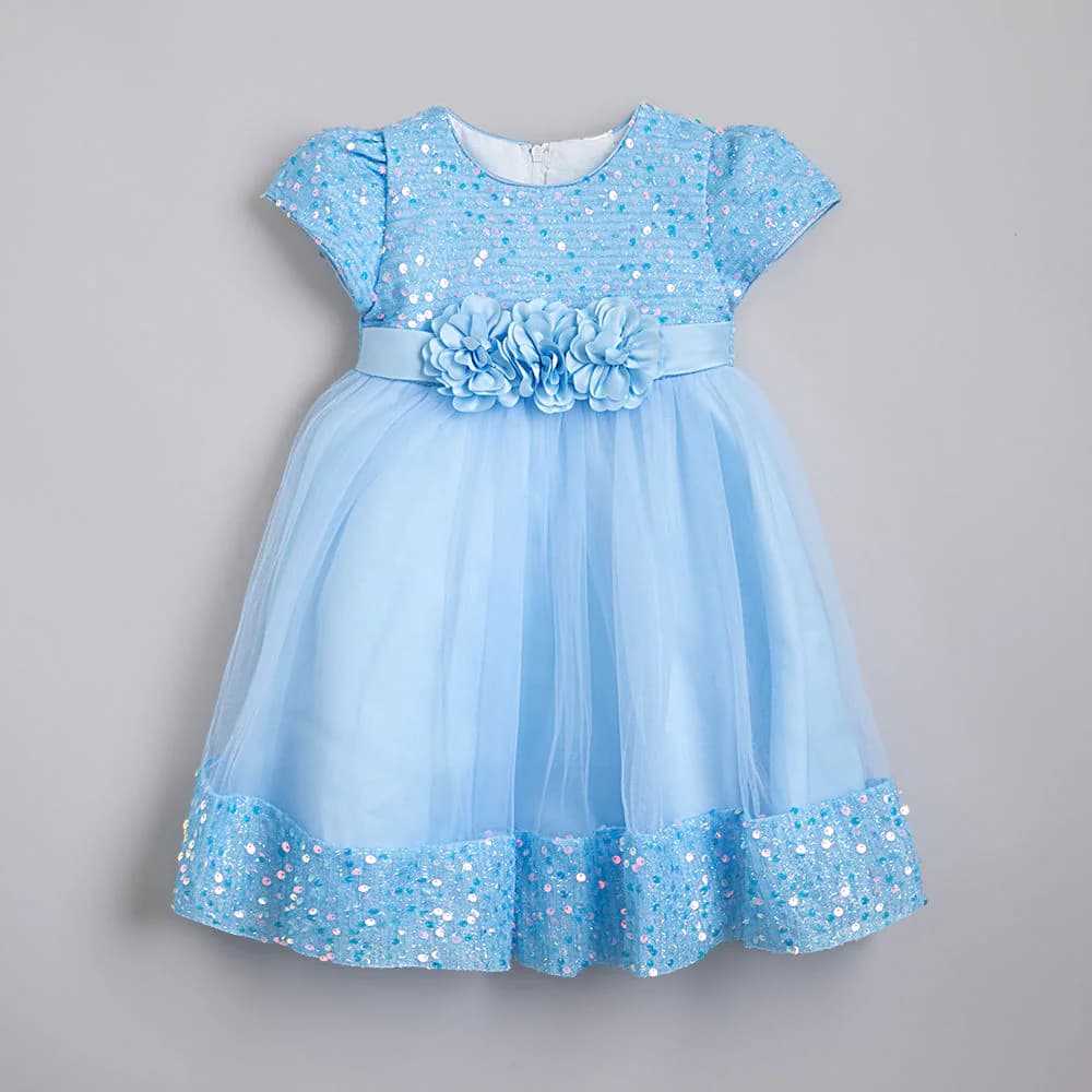 Girls Blue Party Embellished Fit & Flared Dress