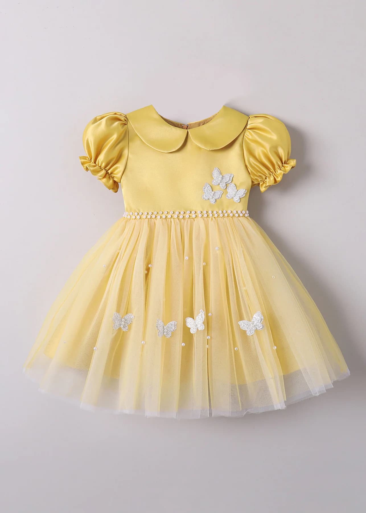 Girls Yellow Party Applique Fit & Flared Dress