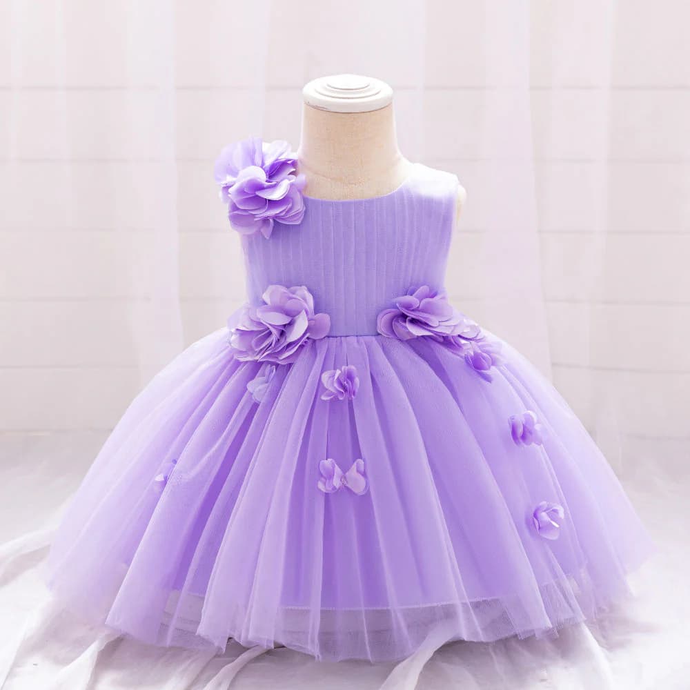 Girls Purple Party Applique Fit & Flared Dress
