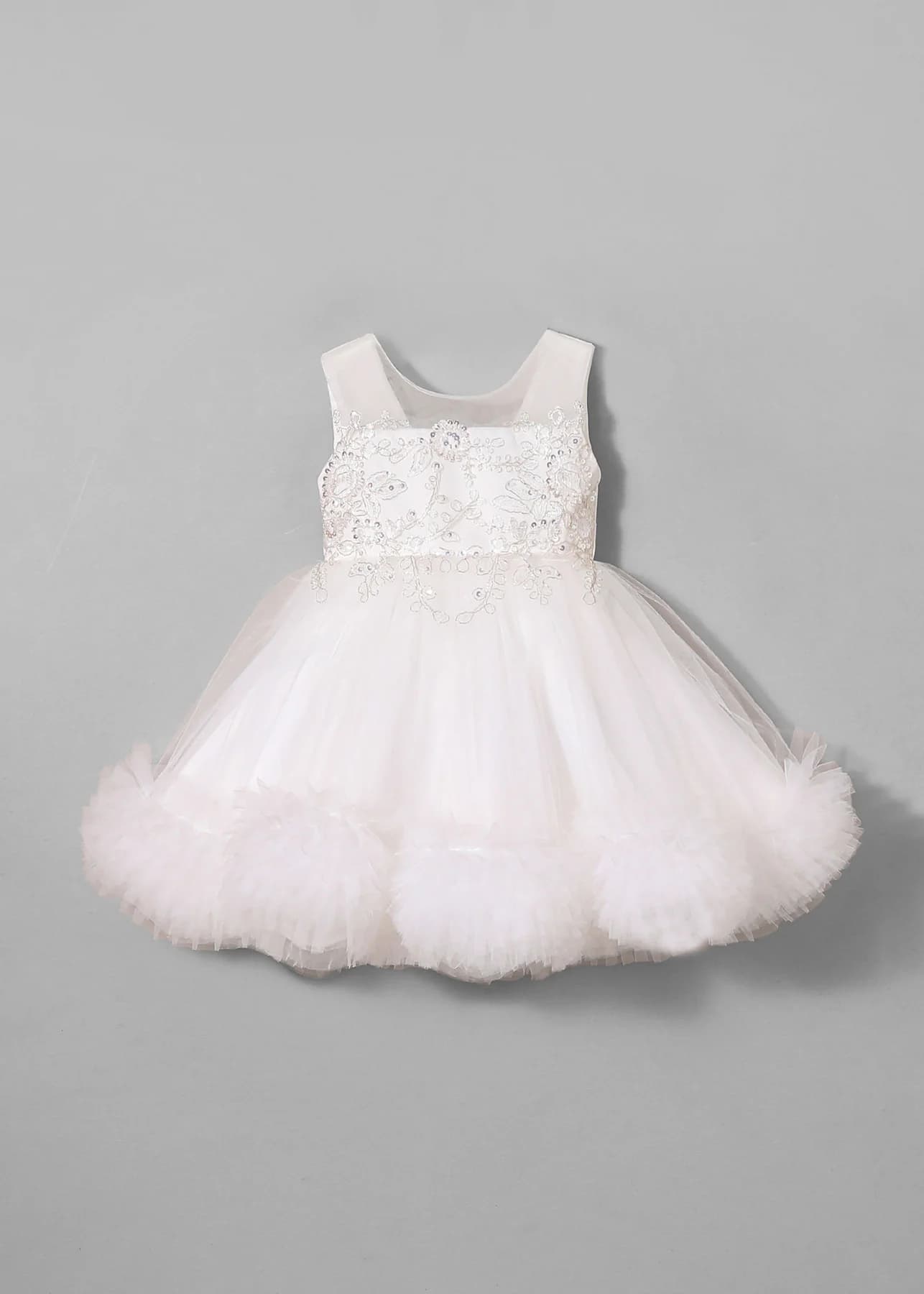 Girls White Party Embellished Fit & Flared Dress