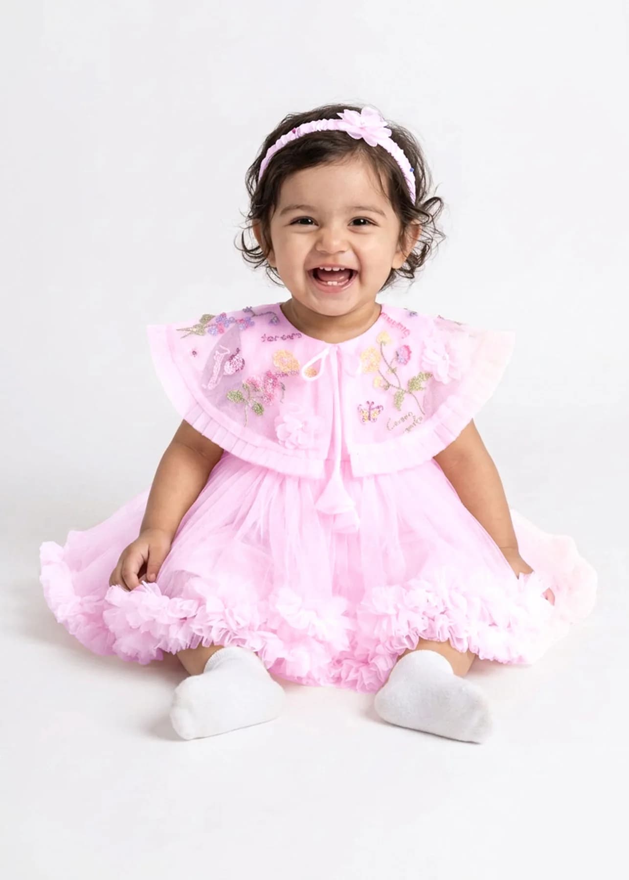 Girls Pink Party Embroidered Fit & Flared Dress