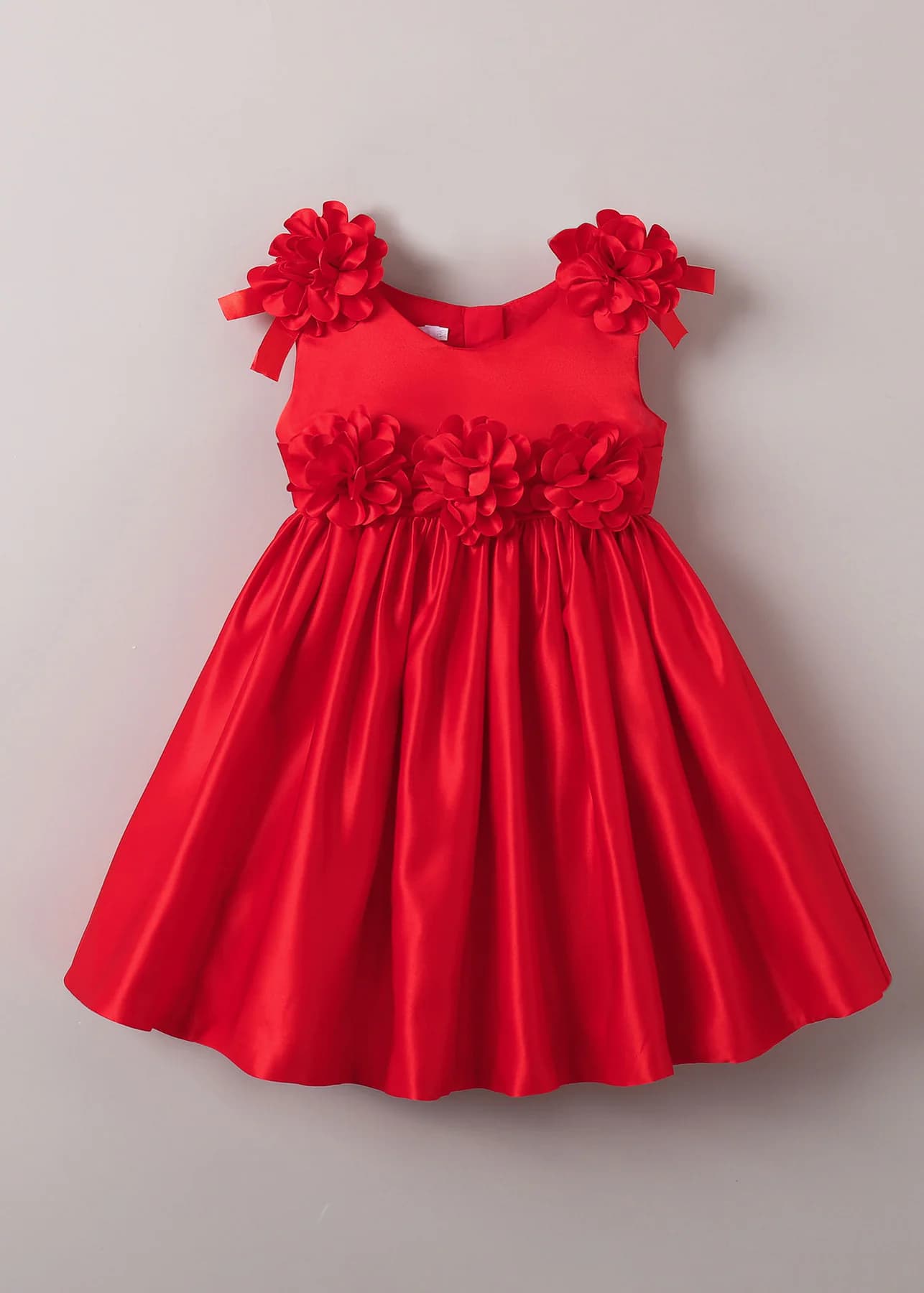 Girls Red Party Embellished Fit & Flared Dress