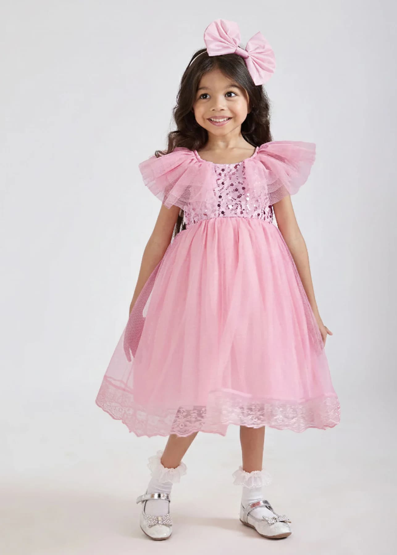 Girls Pink Party Sequins Fit & Flared Dress