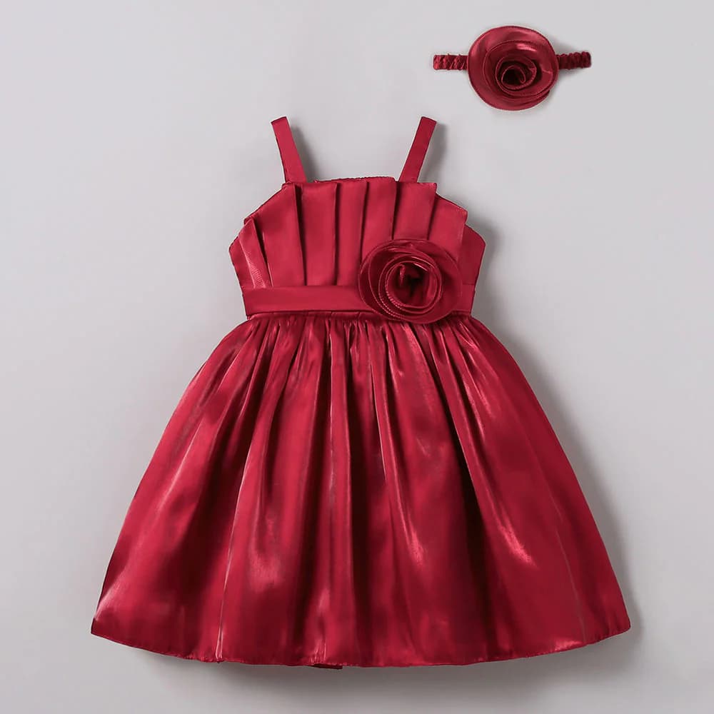 Girls Red Party Applique Fit & Flared Dress