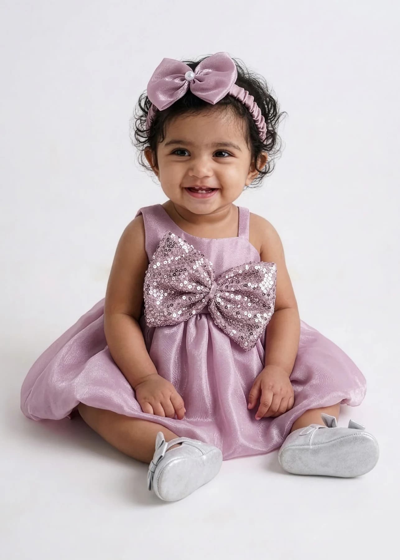 Girls Purple Party Sequins Fit & Flared Dress