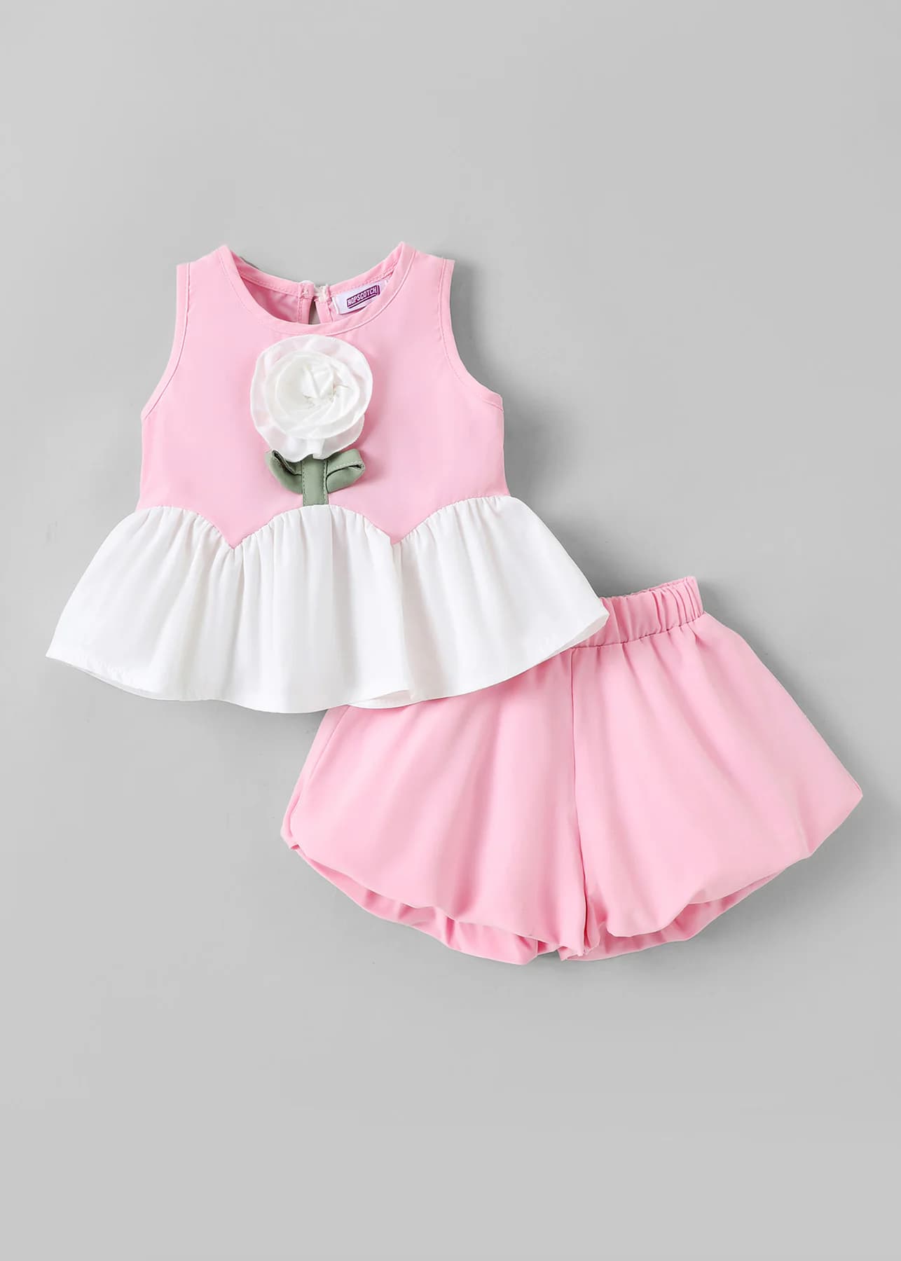 Girls Pink Party Colorblocked Regular Fit Top with Self-Design Mid Rise Shorts