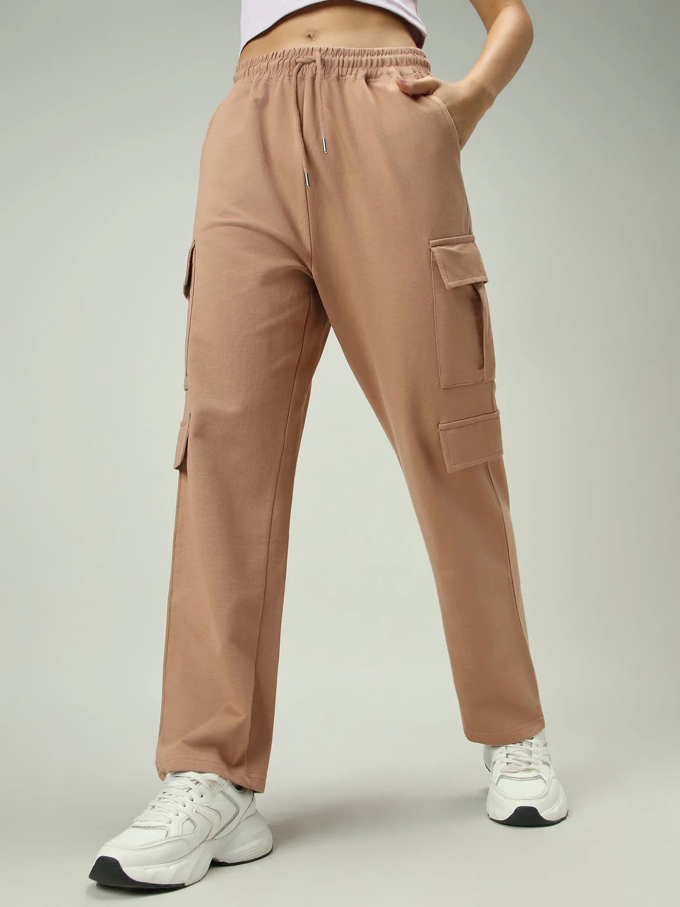 Women's Brown Casual Mid Rise Wide Leg Sweat Trackpant