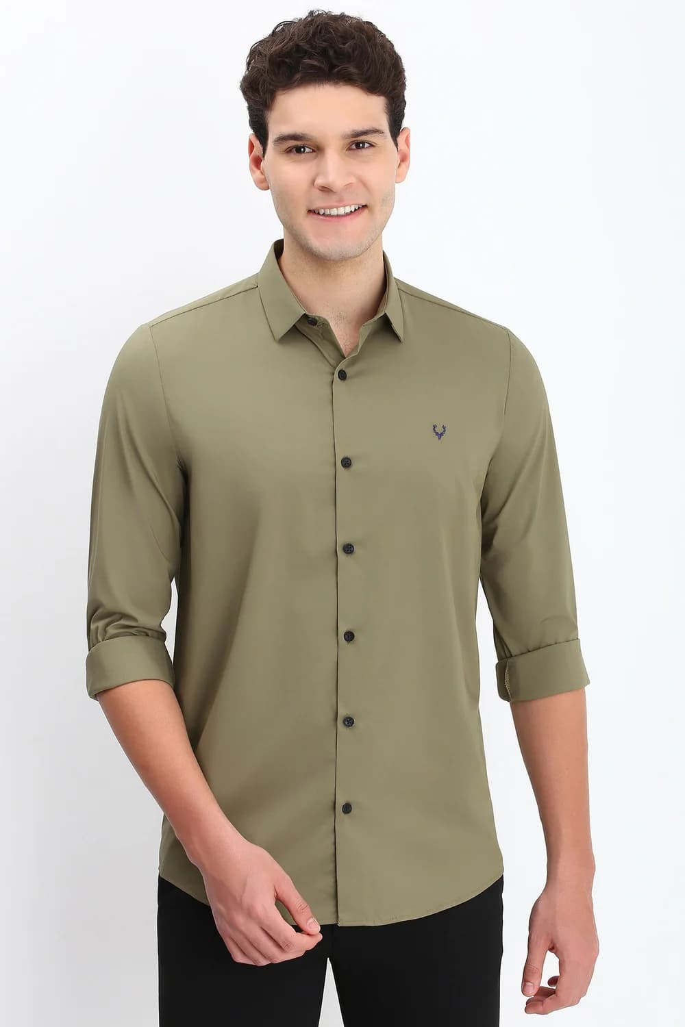 Men's Green Casual Slim Fit Polyester Full Sleeves Shirt