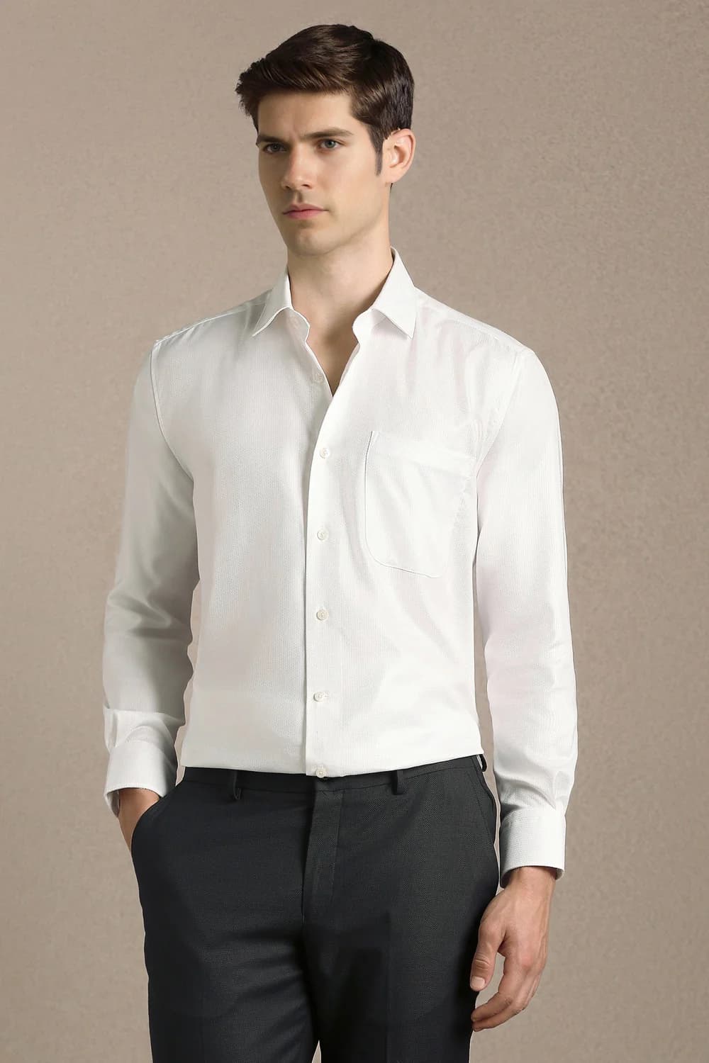 Men's White Formal Regular Fit Cotton Full Sleeves Shirt