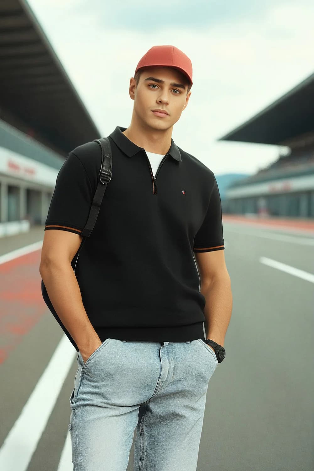 Men's Black Casual Slim Fit Cotton Half Sleeves Polo Tshirt