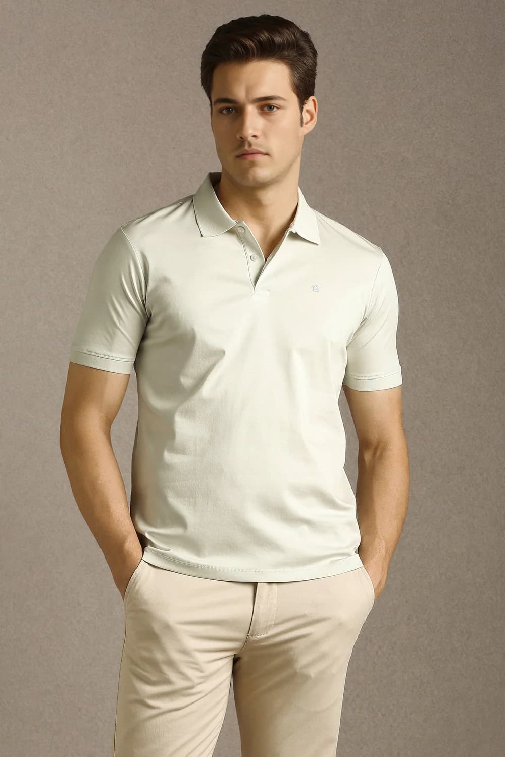 Men's Beige Casual Regular Fit Cotton Half Sleeves Polo Tshirt