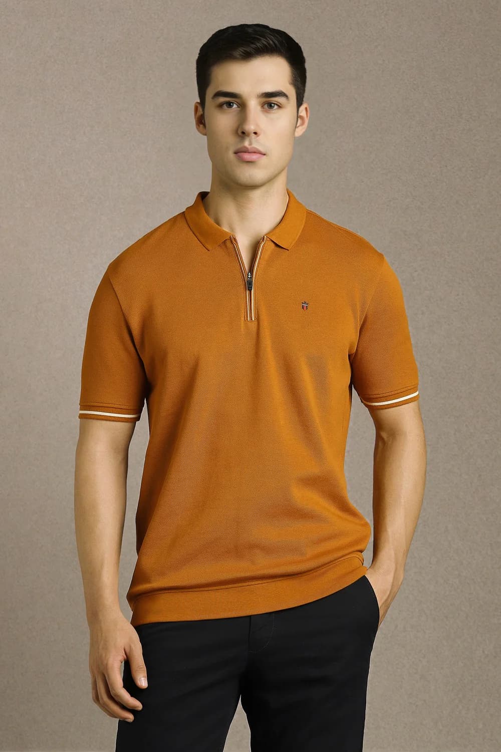 Men's Brown Casual Slim Fit Cotton Half Sleeves Polo Tshirt