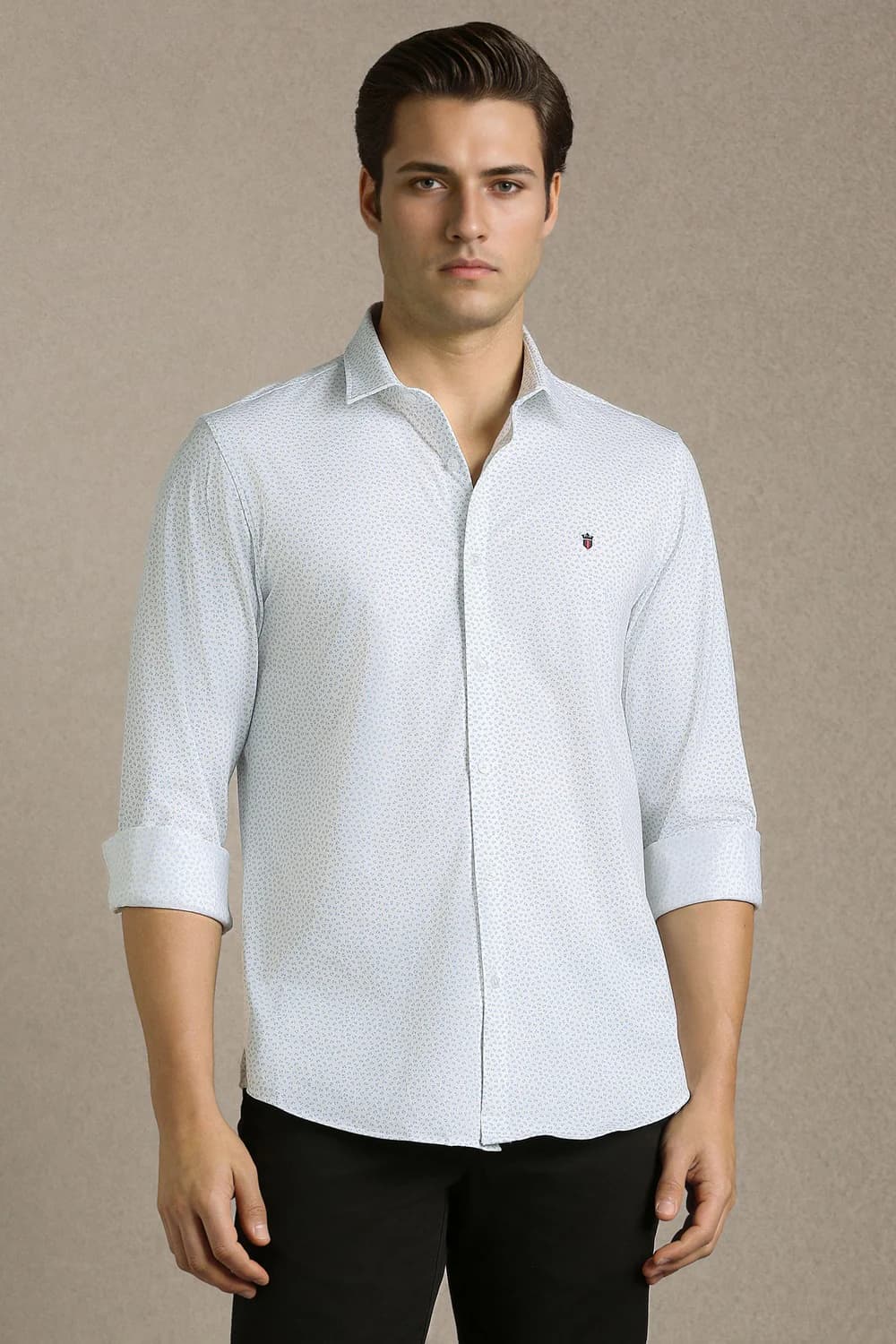 Men's White Casual Slim Fit Cotton Full Sleeves Shirt