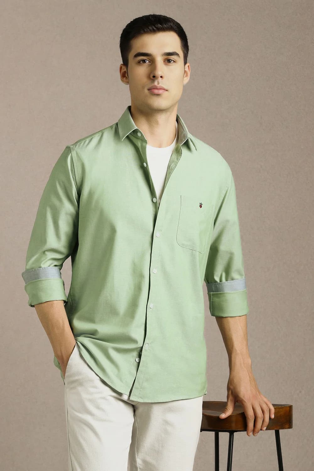 Men's Green Casual Slim Fit Cotton Full Sleeves Shirt