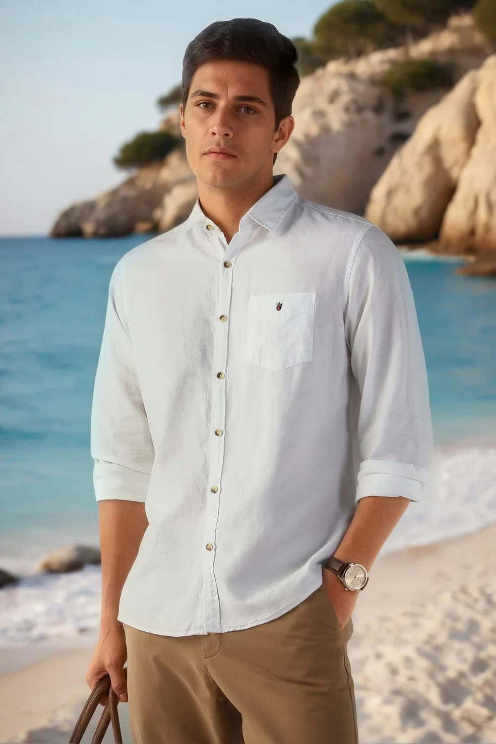 Men's White Casual Slim Fit Cotton Full Sleeves Shirt