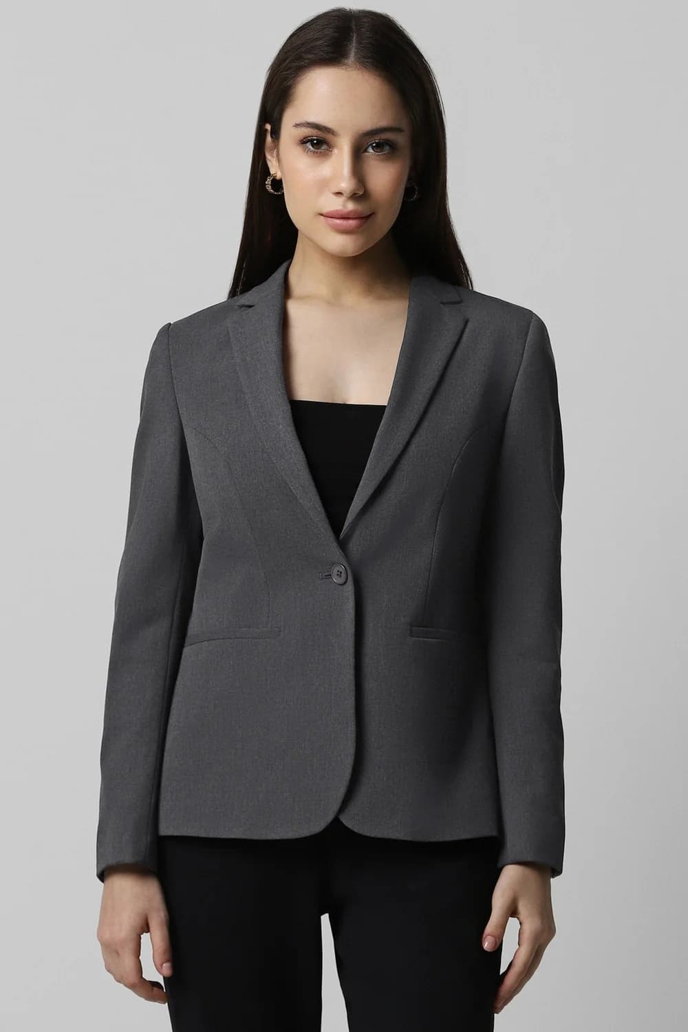 Women's Grey Formal Regular Fit Polyester Full Sleeves Blazer