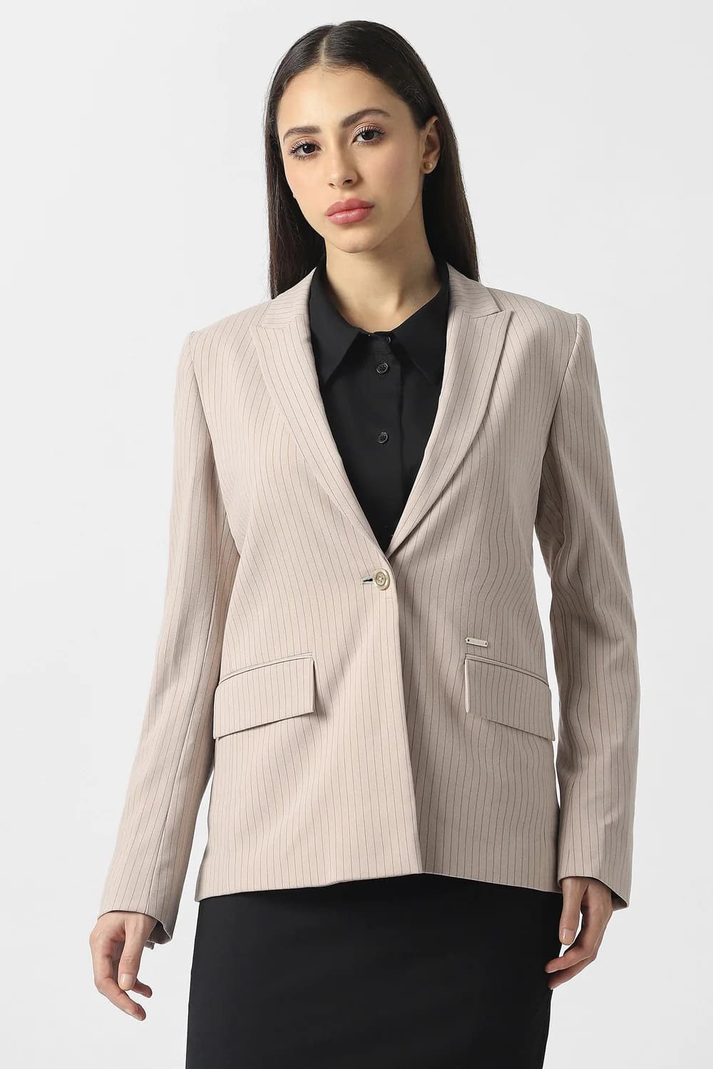 Women's Beige Formal Regular Fit Polyester Full Sleeves Blazer