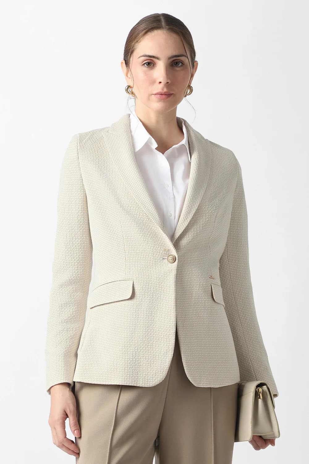 Women's Beige Formal Regular Fit Polyester Full Sleeves Blazer