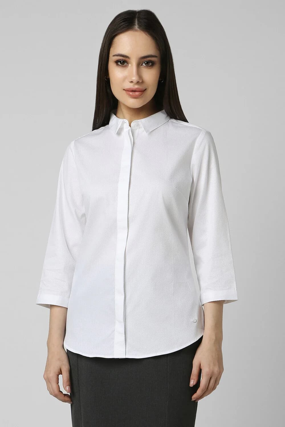 Women's White Formal Regular Fit Cotton Three Quarter Sleeves Shirt
