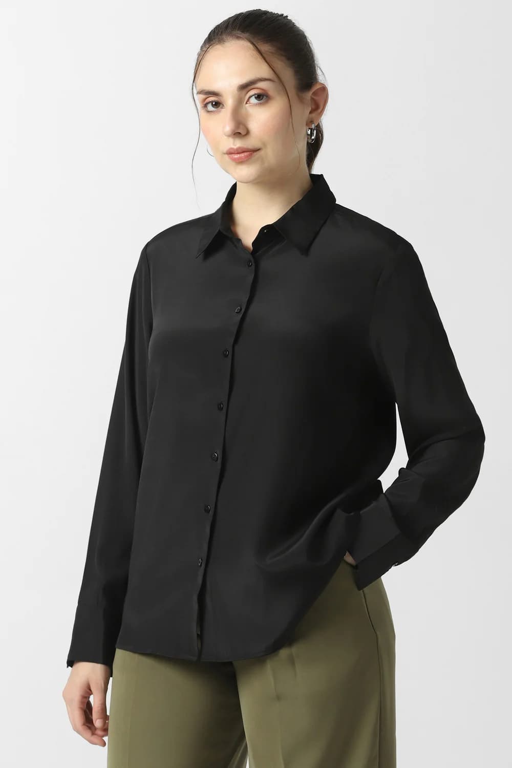 Women's Black Party Regular Fit Rayon Full Sleeves Shirt