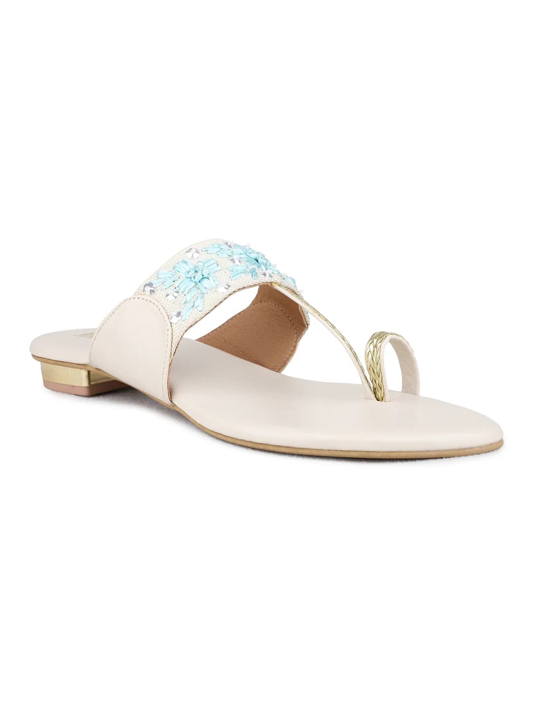 Women's Cream Traditional Round Toe Slip-On Sandals