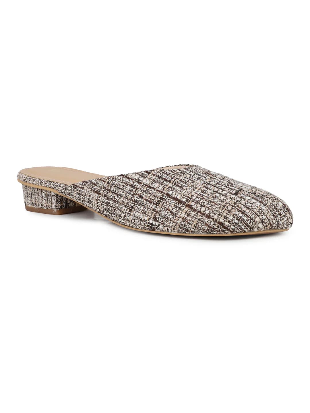 Women's Beige Casual Round Toe Flat Mules