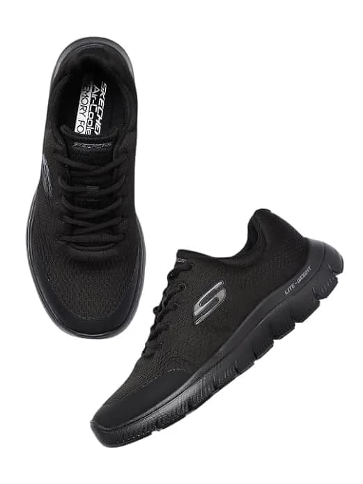 Men's Black Summits Round Toe Lace-Up Mesh Sneakers