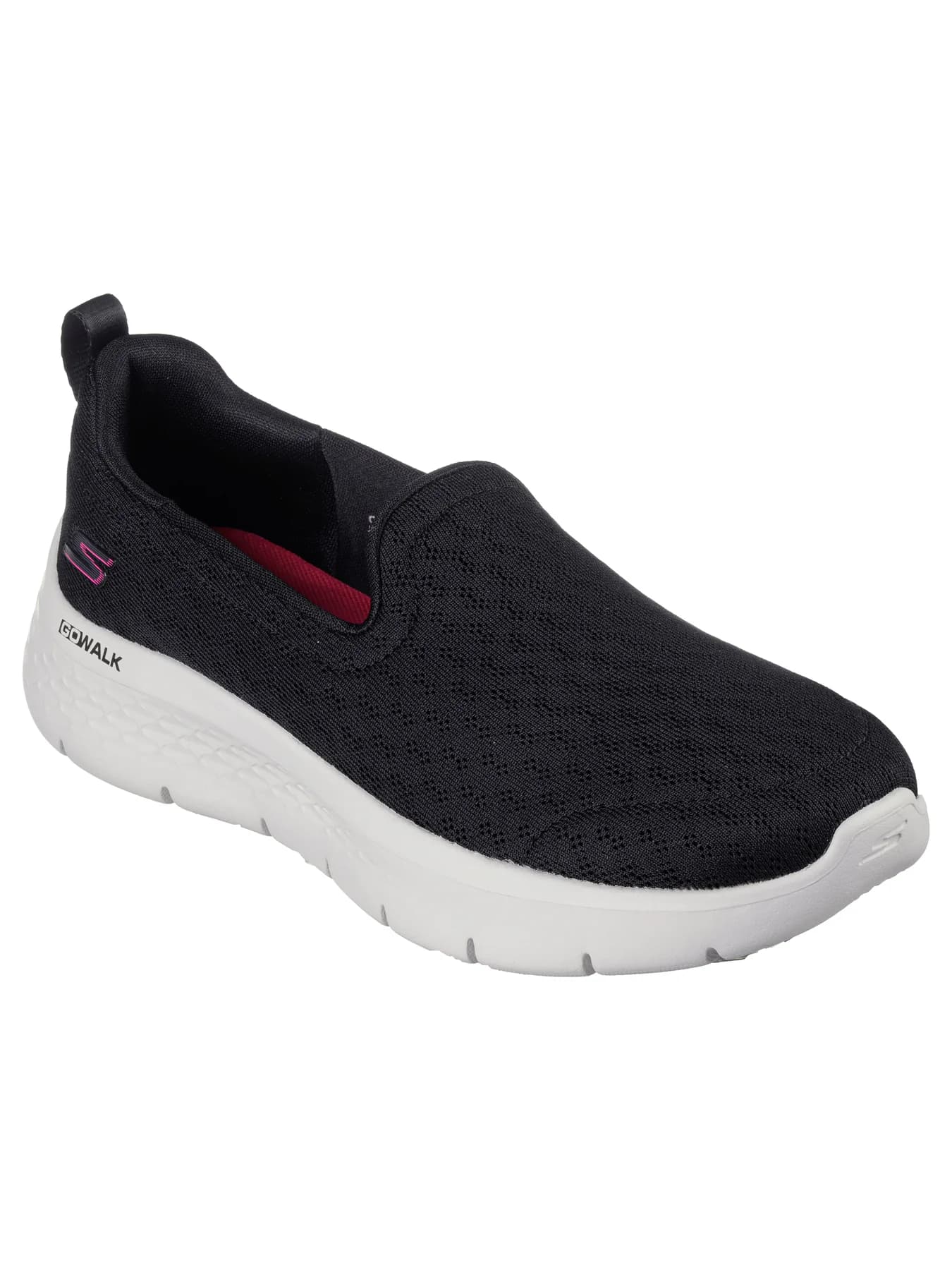 Women's Black Go Walk Flex Round Toe Slip-On Mesh Walking Shoes