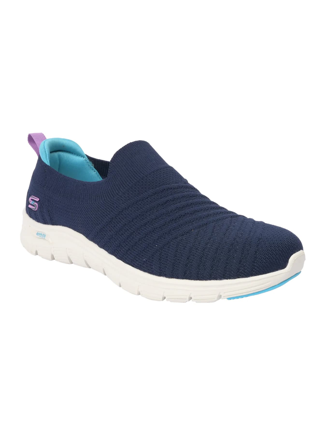 Women's Navy Arch Fit Vista Round Toe Slip-On Mesh Slip-Ons Sneakers