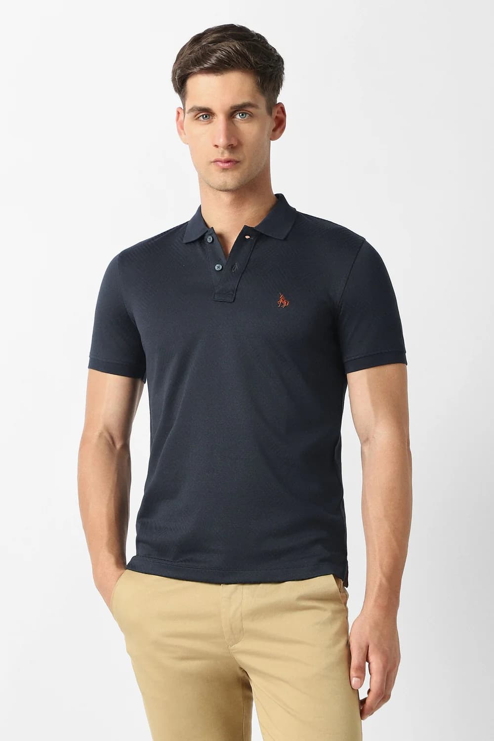 Men's Navy Casual Slim Fit Cotton Half Sleeves Polo Tshirt